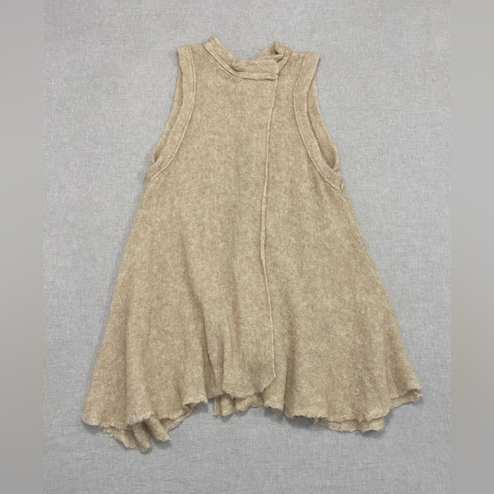 Free People Alpaca Wool Cape Sweater Vest Sz M Open-front Boho Cardigan Camel